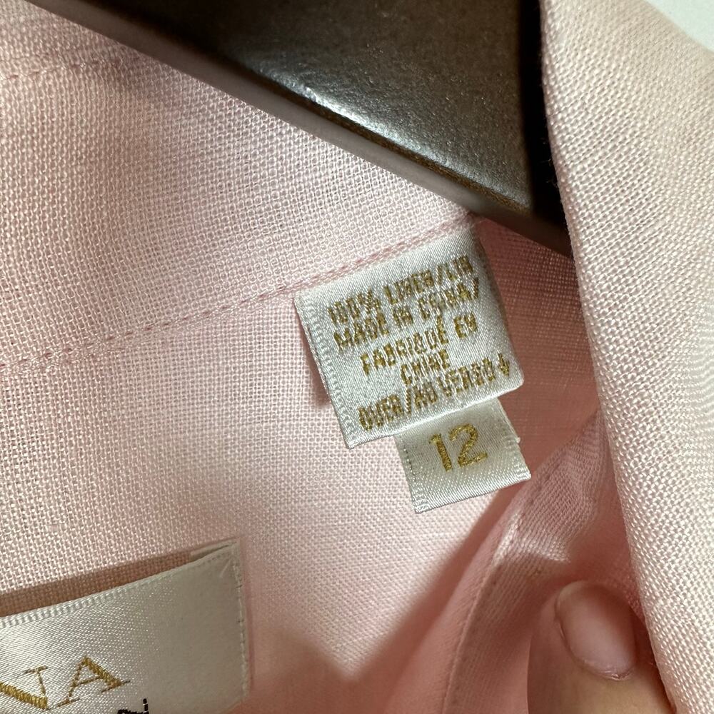 Dana Buchman Sz 12 100% Linen Petal Pink Square‎ Button Up Top Quiet Luxury - Picture 3 of 10